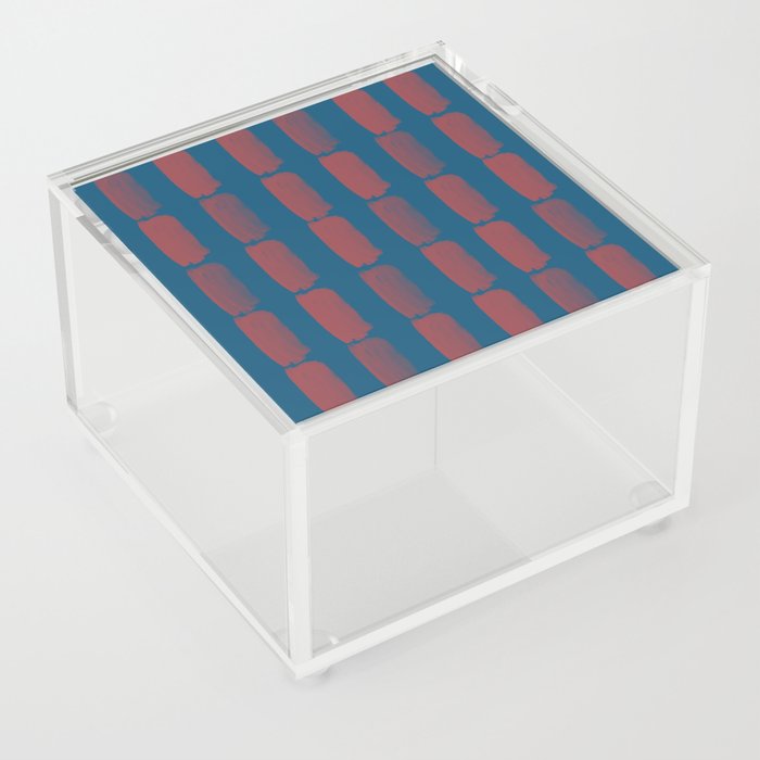 Red and Blue Grid Brushstroke Pattern 2021 Color of the Year Passionate and Long Horizon Acrylic Box