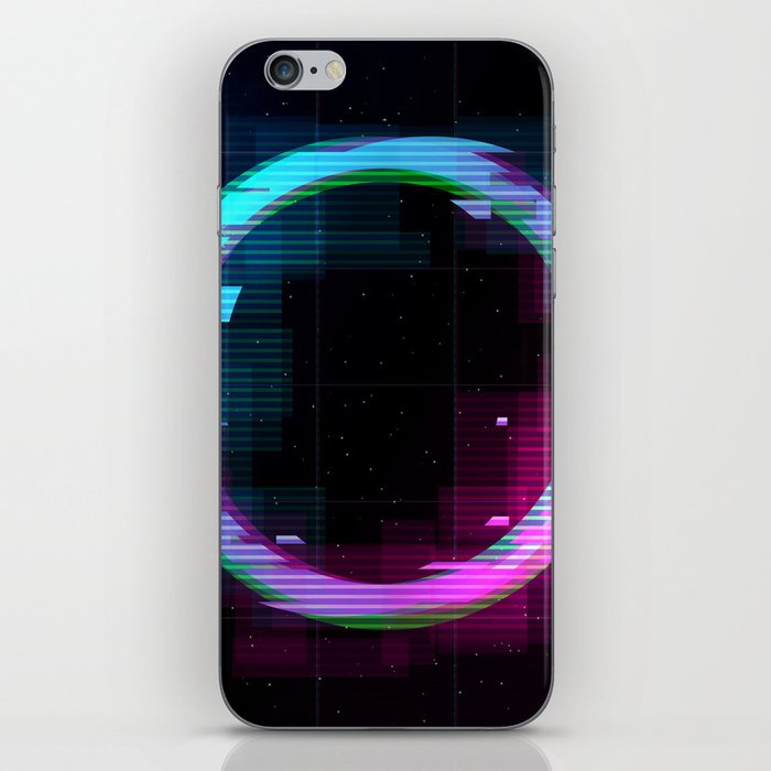 Synthwave Vaporwave Retrowave Glitch Circle with blue and pink glows with smoke and particles on laser grid space background.  iPhone Skin