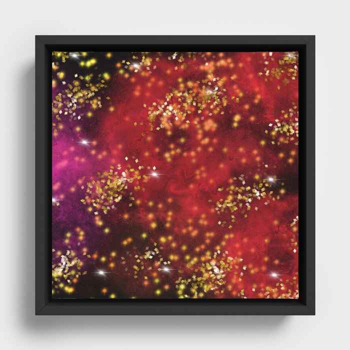 Trendy Red Purple Gold Galaxy Pattern Framed Canvas