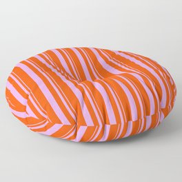 [ Thumbnail: Plum and Red Colored Lined/Striped Pattern Floor Pillow ]