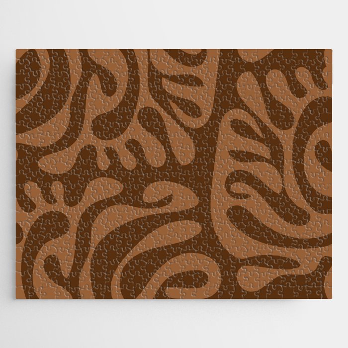 Mid Century Modern Curl Lines Pattern - Brown Jigsaw Puzzle