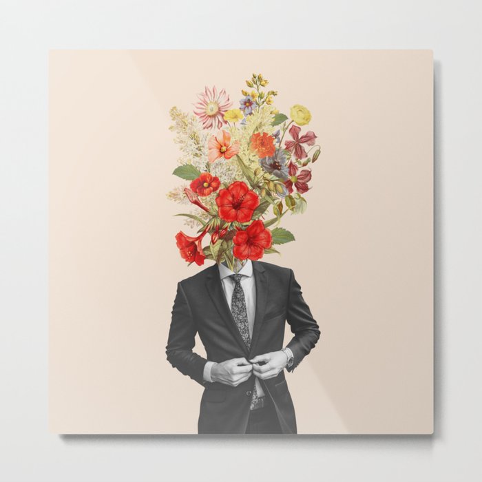 Man in red flowers Metal Print