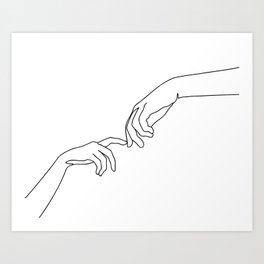 Finger Touch Line Drawing Art Print