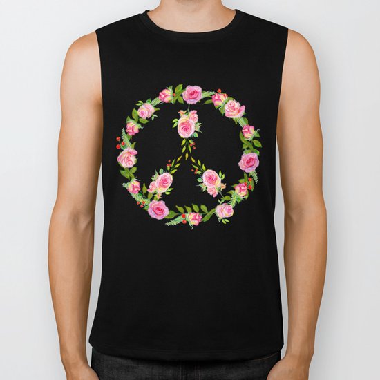 Pink Rose Peace Wreath Biker Tank