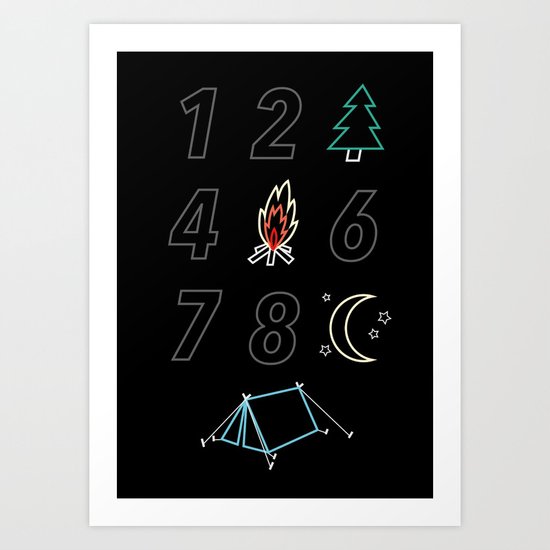 1 2 tree 4 fire 6 7 8 night tent Art Print