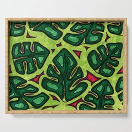 Tropical jungle leaves, bright green botanical pattern Serving Tray