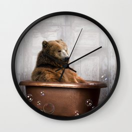 Bear with Rubber Ducky in Vintage Bathtub Wall Clock