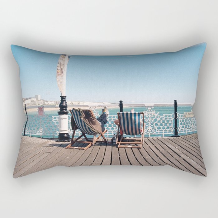 Deck chairs on Brighton Pier Rectangular Pillow
