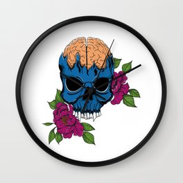 Skull with flowers Illustration Wall Clock