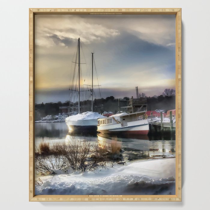 Winter Sail in Mystic Connecticut Serving Tray