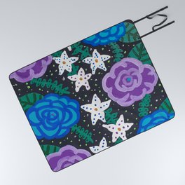 Purple and Blue Abstract Roses Picnic Blanket