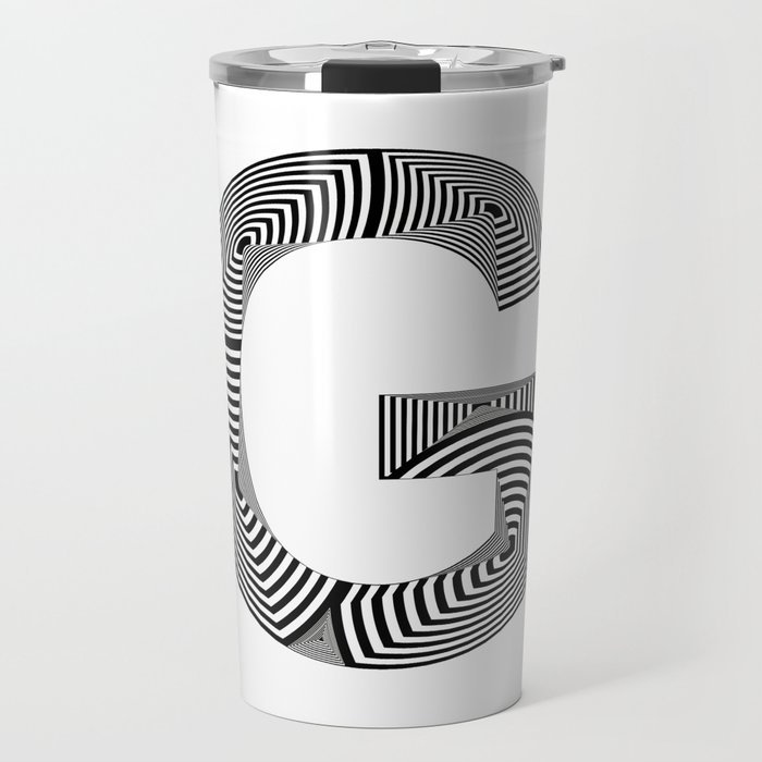capital letter G in black and white, with lines creating volume effect Travel Mug