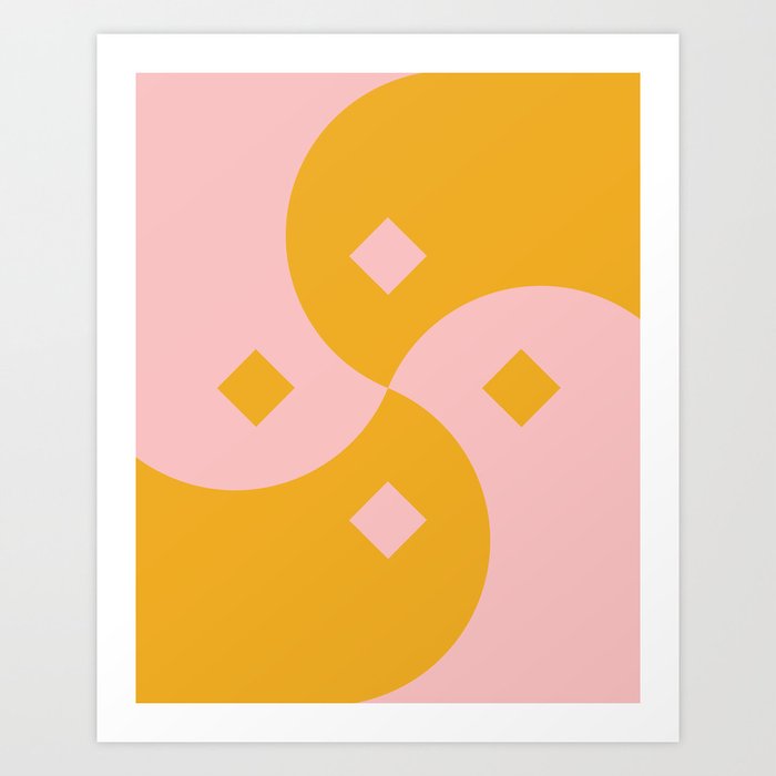 Abstract Shapes 174 in Mustard Yellow and Pink Art Print