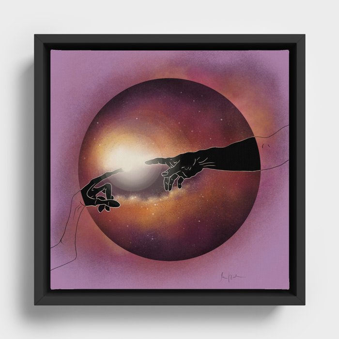 Life in Space - purple Framed Canvas