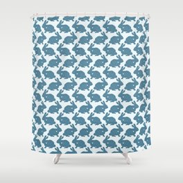 Floral Bunnies with 'Heart' - Blue on light Shower Curtain