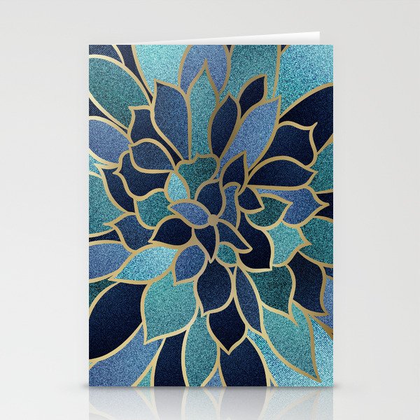 Festive, Floral Prints, Navy Blue, Teal and Gold Stationery Cards