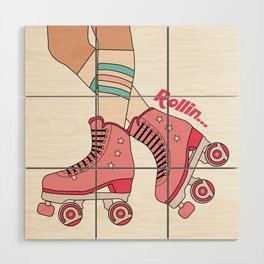 Retro Roller Skate Girl Rollin Wood Wall Art