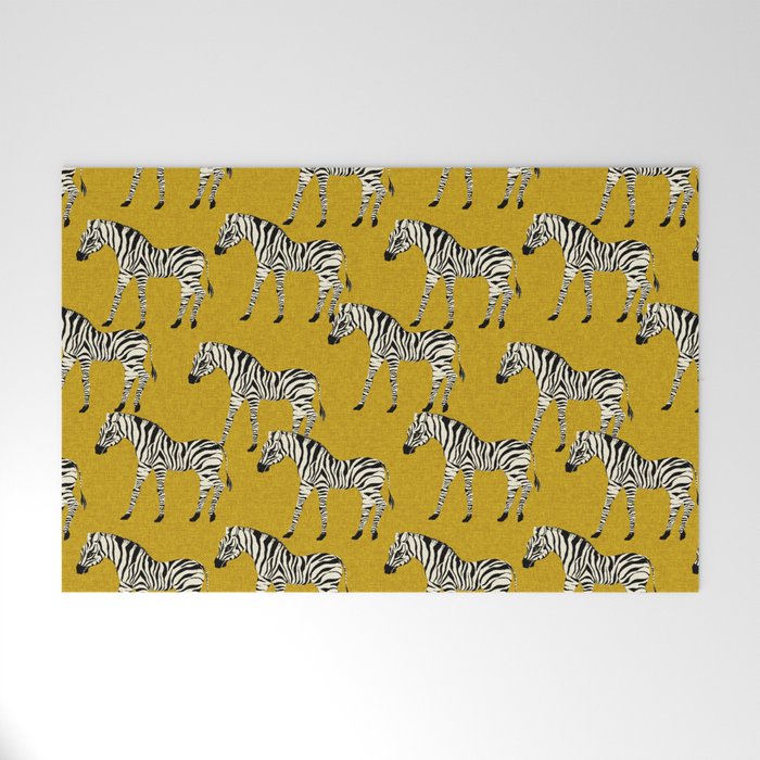 Zebra - zebra pattern, yellow, golden yellow, ochre, animals, nature, safari, zebra design, zebra curtains, zebra wall,  Welcome Mat