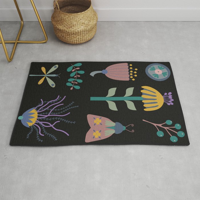 Vector illustration with flowers, insects Rug