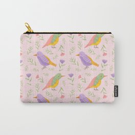 Birds and Flowers Gouache Pattern | Pastel birds and Flowers Carry-All Pouch