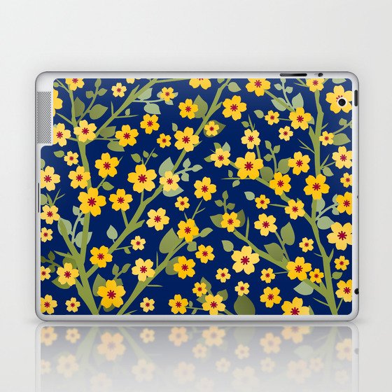 Lovely Blossoms - yellow on navy Laptop & iPad Skin