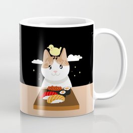 Sushi Eating Cat & Bird Coffee Mug | Sushi, Food, Cat, Japense, Bird, Drawing, Cute, Digital, Japan 