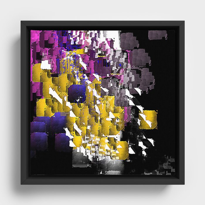 Decorative Abstract in Purple, Blue, Black, Yellow, and White Framed Canvas