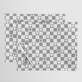 Checkered hearts grey and white Placemat