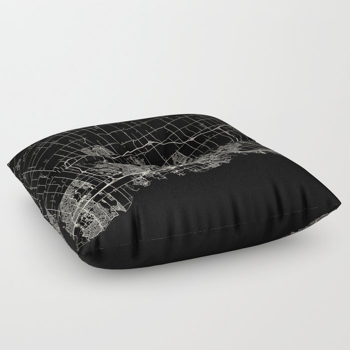 Oshawa, Canada CITY MAP - black and white Floor Pillow