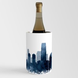 Jersey City Skyline Watercolor Navy Blue by Zouzounio Art Wine Chiller