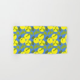 Retro Tropical Yuzu Fruit Lemon Yellow on Blue  Hand & Bath Towel