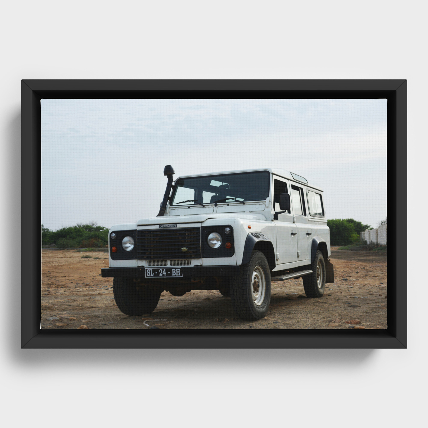Op risico Denemarken Retentie Classic Landrover Defender 2 | classic car photography | white oldtimer  poster Framed Canvas by Maarten Lans Digital Fan Art Movies and | Society6