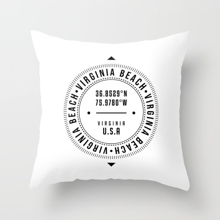 Virginia Beach, Virginia, USA - 1 - City Coordinates Typography Print - Classic, Minimal Throw Pillow