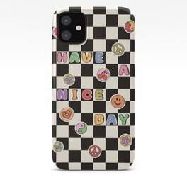 Have A Nice Day. Y2k Stickers, Black & White Checker iPhone Case