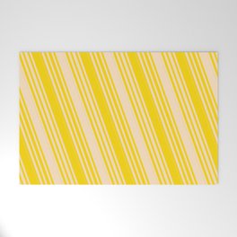 [ Thumbnail: Bisque & Yellow Colored Lined/Striped Pattern Welcome Mat ]