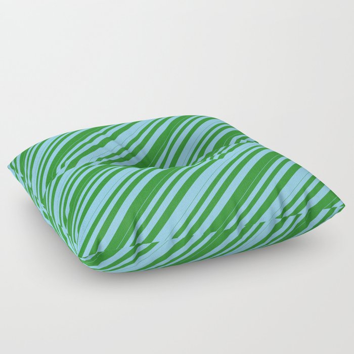 Light Sky Blue and Forest Green Colored Lines/Stripes Pattern Floor Pillow