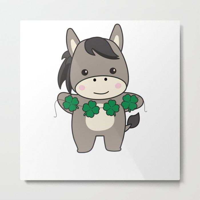 Donkey With Shamrocks Cute Animals For Happiness Metal Print