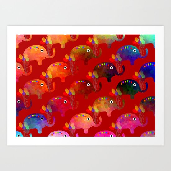 Colorful Elephants Art Print