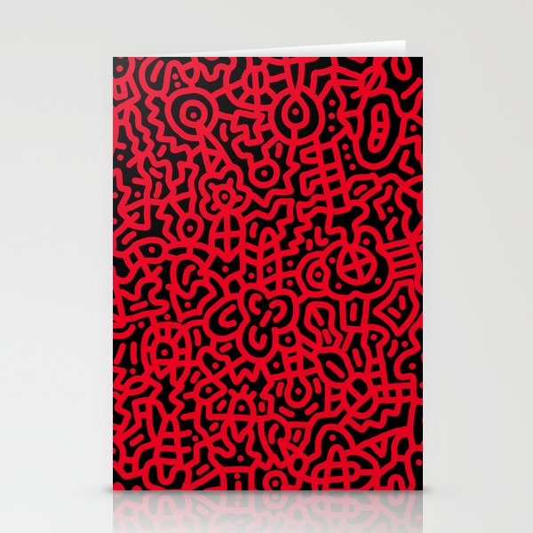 Candy Apple Red on Black Doodles Stationery Cards