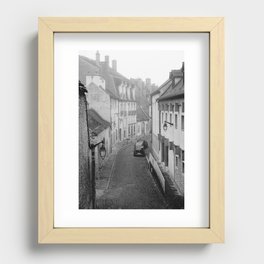 Foggy Beaune, Burgundy region, France | Narrow cobblestone street Recessed Framed Print