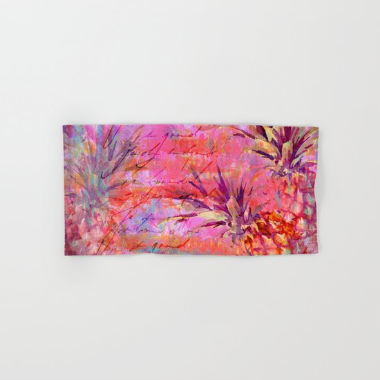 Tropical Pineapple pink abstract illustration art Hand & Bath Towel