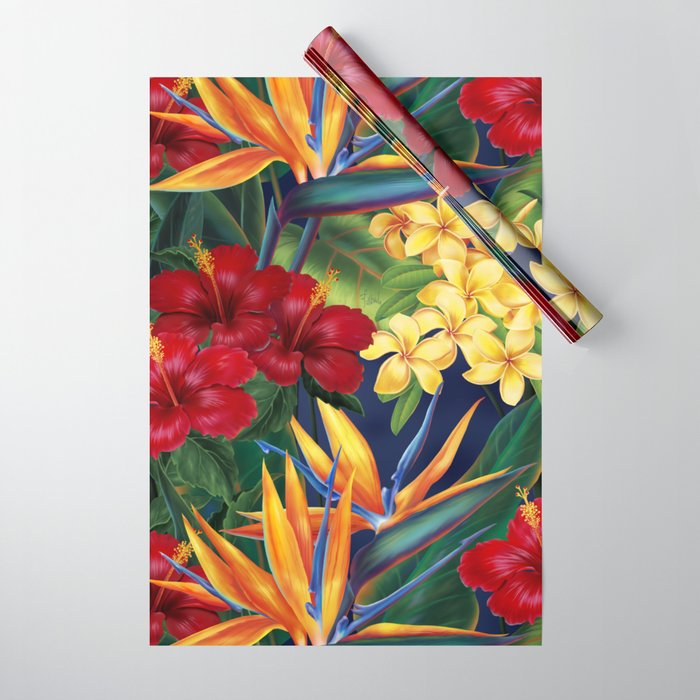 Tropical Paradise Hawaiian Floral Illustration Wrapping Paper