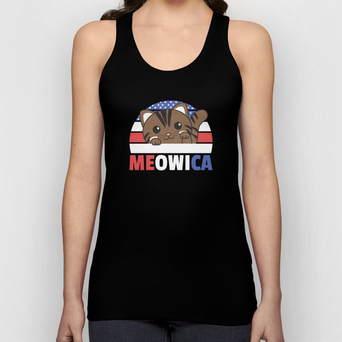 Cat For The Fourth Of July Usa Flag Meowica Tank Top
