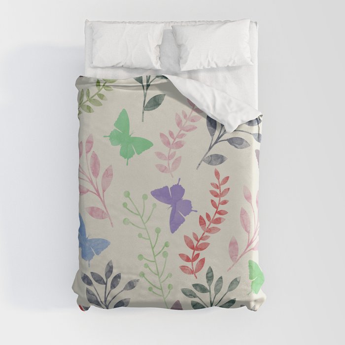 Watercolor flowers & butterflies Duvet Cover