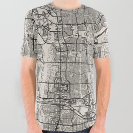 USA, Plano City Map Drawing - Black and White All Over Graphic Tee