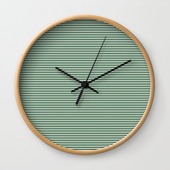 Thin Forest Green and White Rustic Horizontal Sailor Stripes Wall Clock