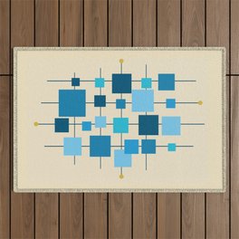 Mid-Century Modern Geometric Abstract Squares - Blue Outdoor Rug