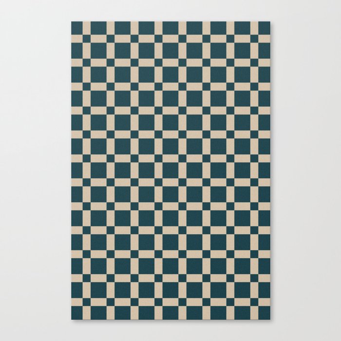 Contemporary Retro Checkerboard Pattern Tan & Bottle Green Canvas Print