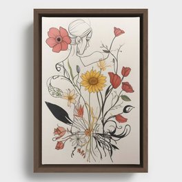 Woman-flowers-pattern Framed Canvas