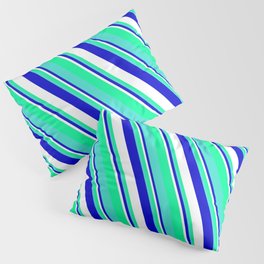 [ Thumbnail: Blue, White, Green, and Turquoise Colored Striped/Lined Pattern Pillow Sham ]